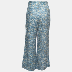 Pre Owned Zimmermann Blue Floral Printed Linen Belted Trousers M