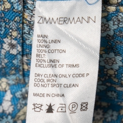 Pre Owned Zimmermann Blue Floral Printed Linen Belted Trousers M