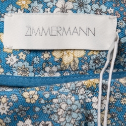 Pre Owned Zimmermann Blue Floral Printed Linen Belted Trousers M