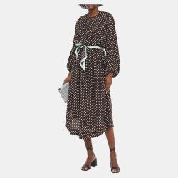 Pre Owned Zimmermann Brown Polka Dot Silk Midi Dress S (SIZE 1)