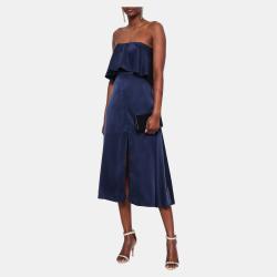 Zimmermann Navy Blue Silk Strapless Midi Dress L (2)