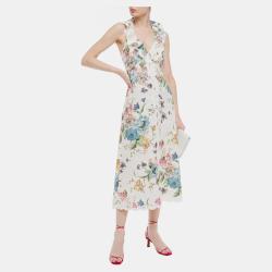 Pre Owned Zimmermann White Floral Linen Midi Dress S