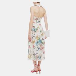 Pre Owned Zimmermann White Floral Linen Midi Dress S