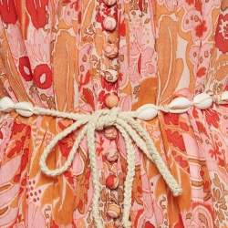 Pre Owned Zimmermann Pink/Coral Floral Printed Georgette Violet Short Halter Dress S   
