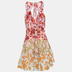 مملوكة مسبقًا Zimmermann Multicolor Floral Printed Linen Lovestruck V-Neck Mini Dress M