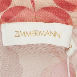 Pre Owned Zimmermann Coral Pink Floral Print Linen & Silk Ruffled Top M