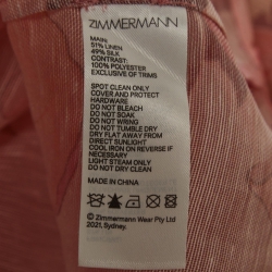 Pre Owned Zimmermann Coral Pink Floral Print Linen & Silk Ruffled Top M