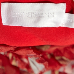 Pre Owned Zimmermann Red Floral Print Silk Playsuit M