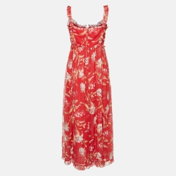 Pre Owned Zimmermann Red Floral Print Silk Playsuit M
