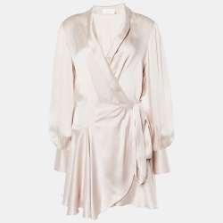Pre Owned Zimmermann Pink Satin Wrap-Around Mini Dress L