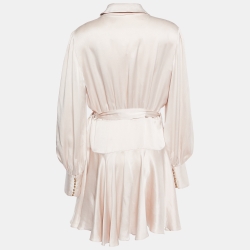 Pre Owned Zimmermann Pink Satin Wrap-Around Mini Dress L