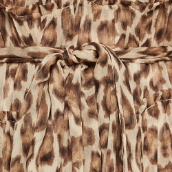 مملوكة مسبقًا Zimmermann Brown Animal Print Silk Tiered Midi Dress M