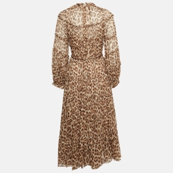 مملوكة مسبقًا Zimmermann Brown Animal Print Silk Tiered Midi Dress M