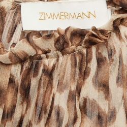 مملوكة مسبقًا Zimmermann Brown Animal Print Silk Tiered Midi Dress M