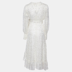 مملوكة مسبقًا Zimmermann Off-White Silk-Lurex Blend Ruffled Wrap Midi Dress XS