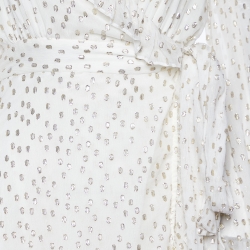 مملوكة مسبقًا Zimmermann Off-White Silk-Lurex Blend Ruffled Wrap Midi Dress XS