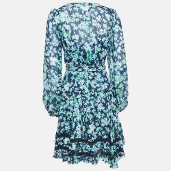 مملوكة مسبقًا Zimmermann Blue Floral Print Chiffon Moncur Wrap Mini Dress S