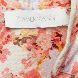 Pre Owned Zimmermann Off-White Floral Print Linen Mini Dress S