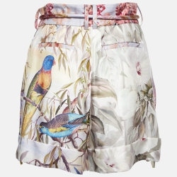 Zimmermann Purple Botanica Book Print Silk Belted Shorts M