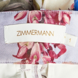 Zimmermann Purple Botanica Book Print Silk Belted Shorts M
