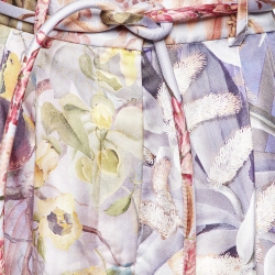 Zimmermann Purple Botanica Book Print Silk Belted Shorts M