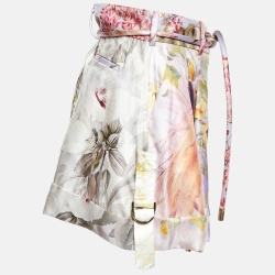 Zimmermann Purple Botanica Book Print Silk Belted Shorts M