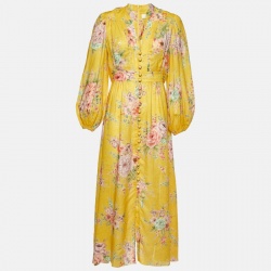 مملوكة مسبقًا Zimmermann Yellow Floral Print Long Dress L