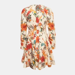 Pre Owned Zimmermann Orange Floral Print Linen Flared Mini Dress M