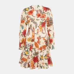 Pre Owned Zimmermann Orange Floral Print Linen Flared Mini Dress M