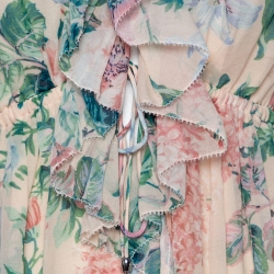 Pre Owned Zimmermann Cream Floral Printed Chiffon Natural Verity Floating Ruffled Jumpsuit XS