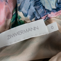 Pre Owned Zimmermann Cream Floral Printed Chiffon Natural Verity Floating Ruffled Jumpsuit XS