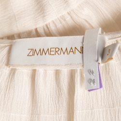Pre Owned Zimmermann Off White Silk & Lace Inset Ruffle Moncur Wrap Dress L