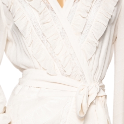 Pre Owned Zimmermann Off White Silk & Lace Inset Ruffle Moncur Wrap Dress L