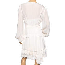Pre Owned Zimmermann Off White Silk & Lace Inset Ruffle Moncur Wrap Dress L