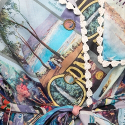 Pre Owned Zimmermann Multicolor Postcard Printed Ramie Oversized Belted Shirt M