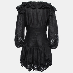 مملوكة مسبقًا Zimmermann Black Linen & Lace Detail Bellitude Mini Dress M