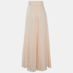 Pre Owned Zimmermann Peach Linen Belted Maxi Skirt L