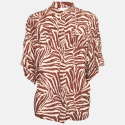 Pre Owned Zimmermann Beige Printed Silk Pocket Detail Button Front Shirt L