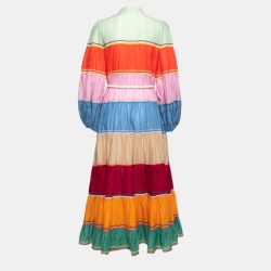 Pre Owned Zimmermann Multicolor Riders Striped Cotton Belted Maxi M