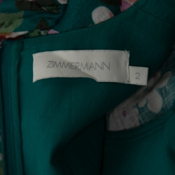 Pre Owned Zimmermann Green Floral Printed Linen Maxi Dress M