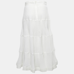Pre Owned Zimmermann White Plisse Organza Midi Skirt M