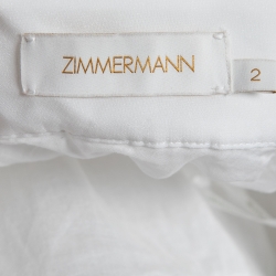 Pre Owned Zimmermann White Plisse Organza Midi Skirt M