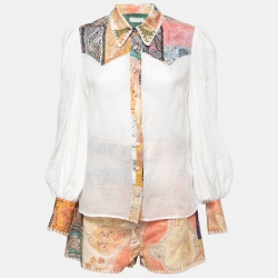 Zimmermann White Paisley Printed Linen Shirt & Shorts Set M