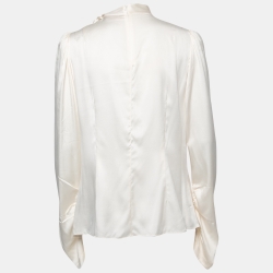 Pre Owned Zimmermann Cream Silk Draped Tie-Neck Blouse L