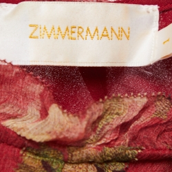 Pre Owned Zimmermann Red Floral Printed Chiffon Ruffled Backless Mini Dress M