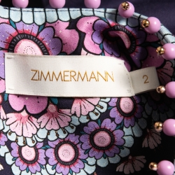 Pre Owned Zimmermann Navy Blue Daisy Print Silk Blend V-Neck Beaded Mini Dress M