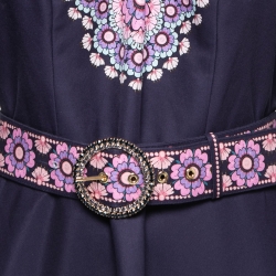 Pre Owned Zimmermann Navy Blue Daisy Print Silk Blend V-Neck Beaded Mini Dress M