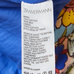 Pre Owned Zimmermann Blue Floral Printed Cotton Belted Mini Skirt S