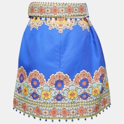 Pre Owned Zimmermann Blue Floral Printed Cotton Belted Mini Skirt S