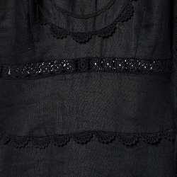 Pre Owned Zimmermann Black Linen & Lace Detail Mini Dress S